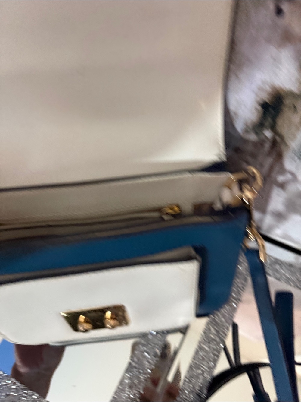 Michael Kors Light Blue, Navy & White Leather Crossbody (2 detachable straps) - Picture 5 of 13